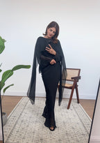 ROBE LONGUE FLUIDE AVEC ATTACHE FOULARD NOIR - SASA