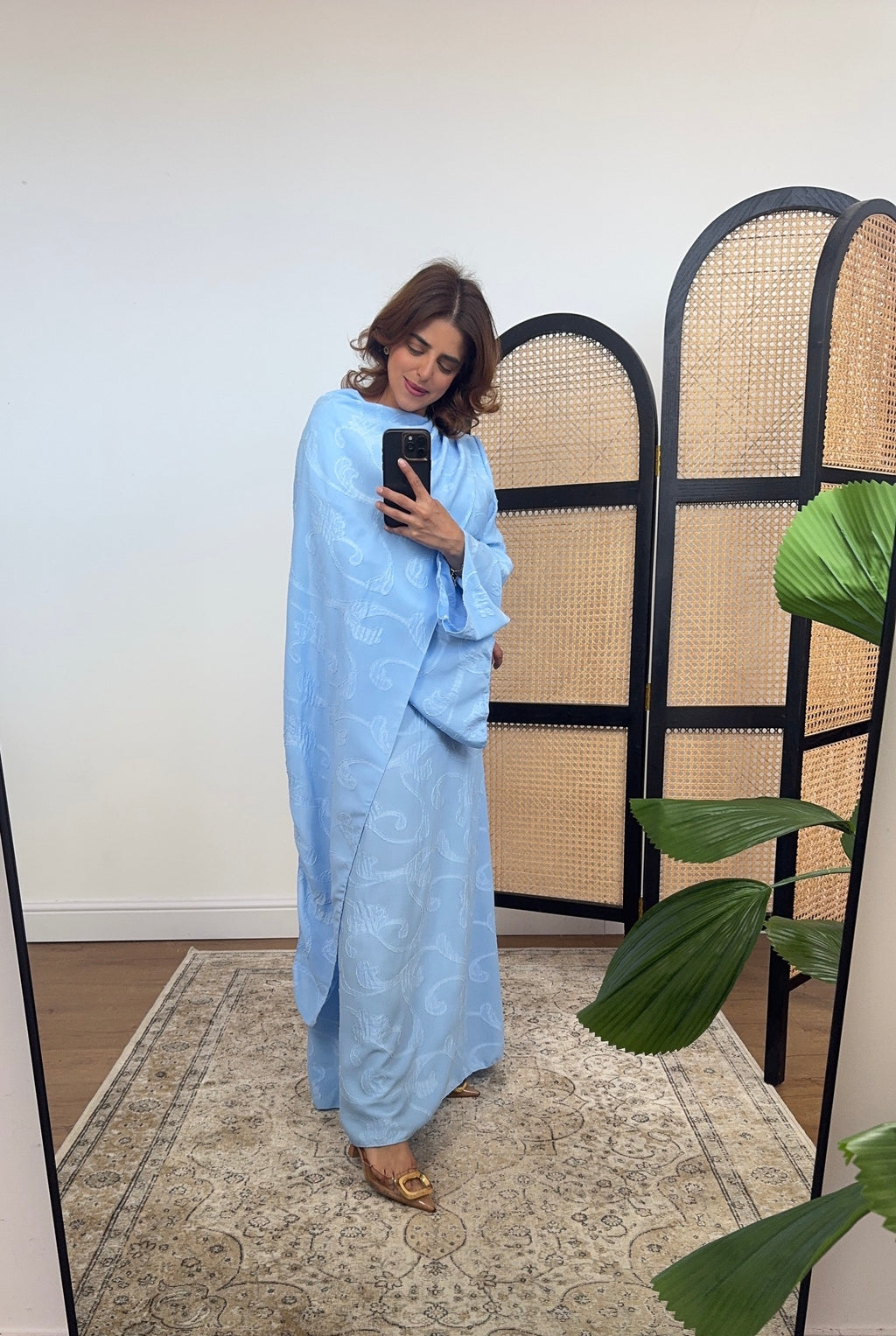 ROBE FOULARD DRAPÉ IMPRIMÉ POUDRÉ BLEU - LANA