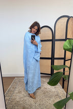 ROBE FOULARD DRAPÉ IMPRIMÉ POUDRÉ BLEU - LANA