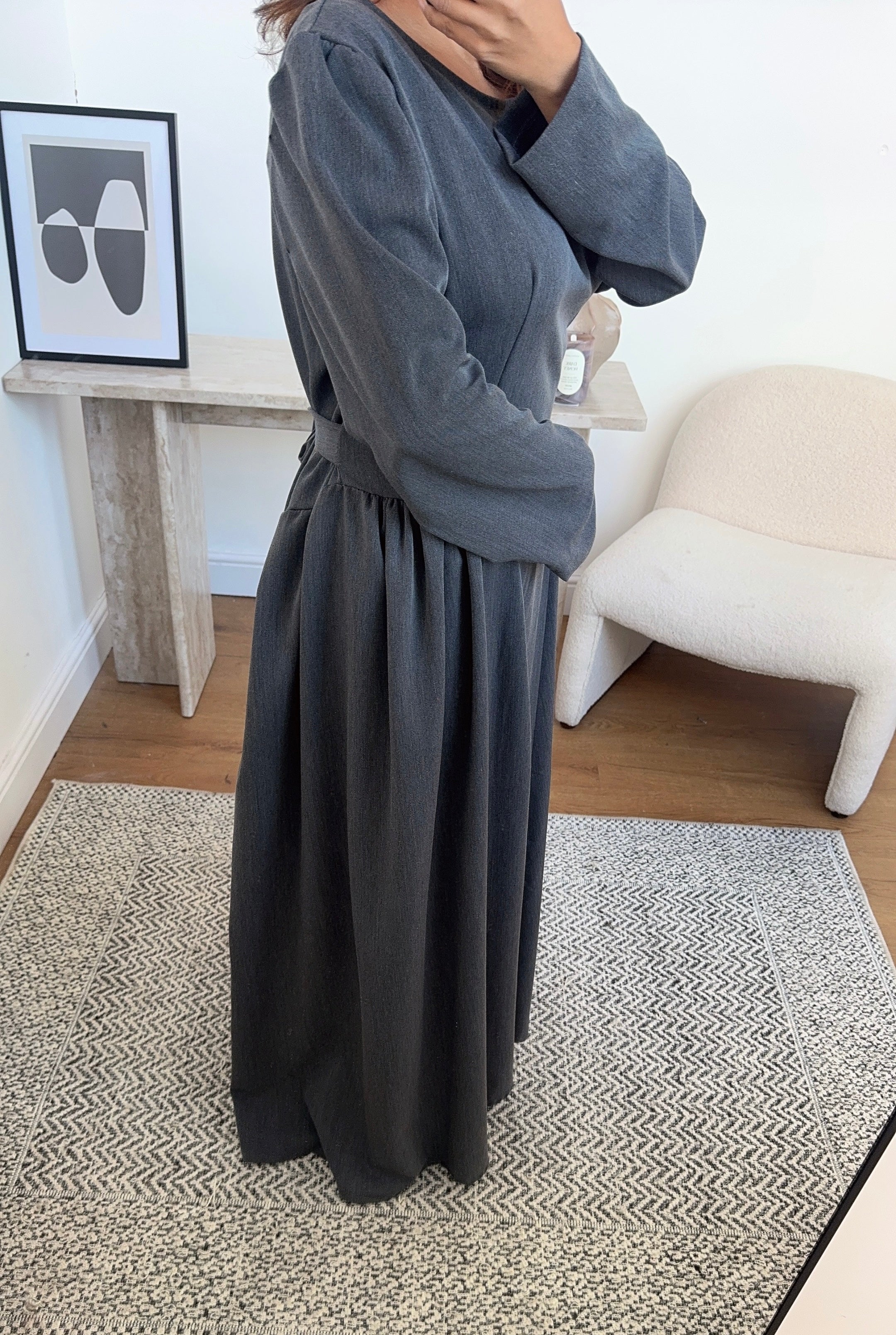 ROBE FRONCÉ TAILLE GRIS - MARNIA
