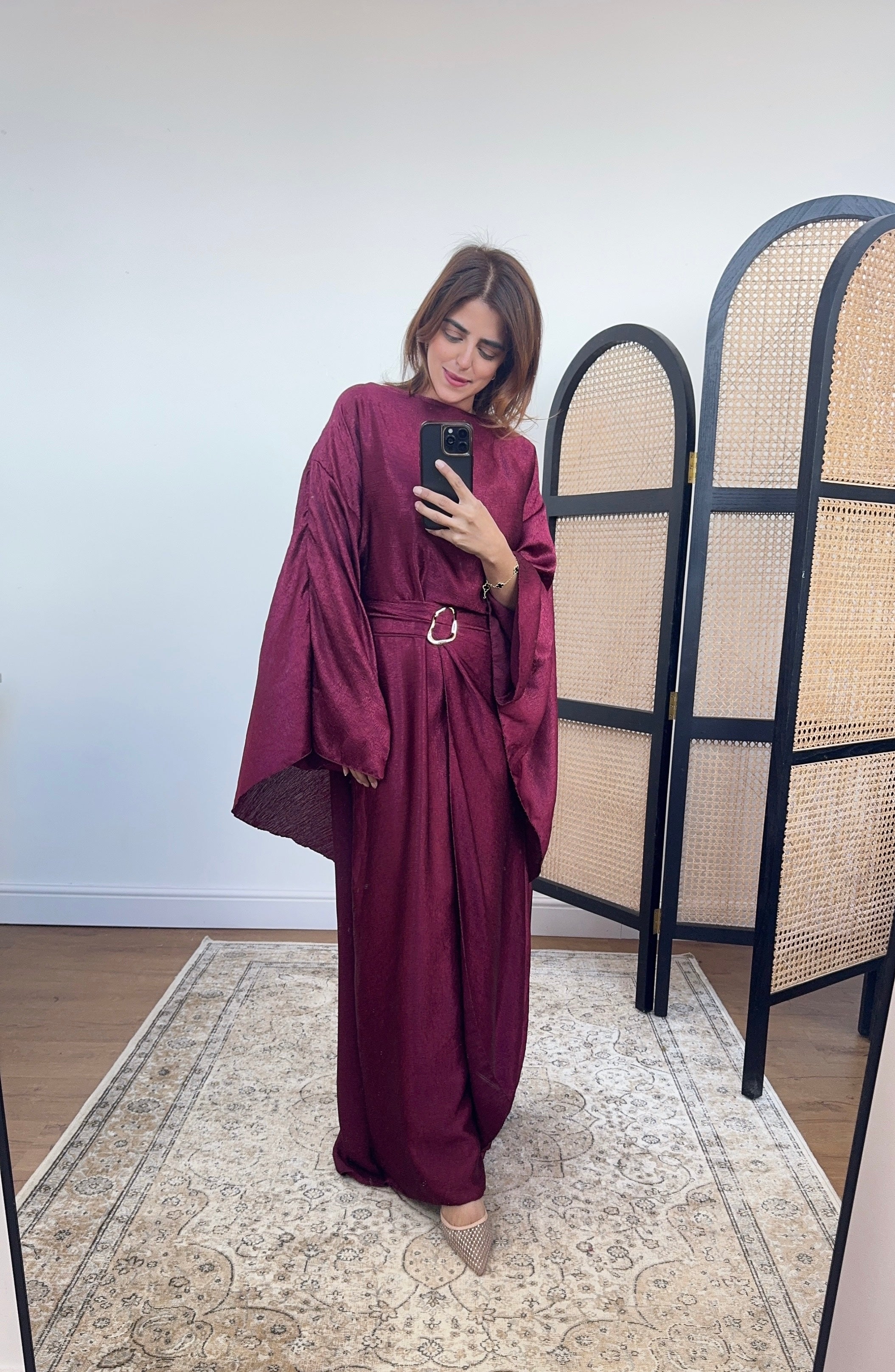 ROBE CAPE CRINKLE BORDEAUX - ALYA