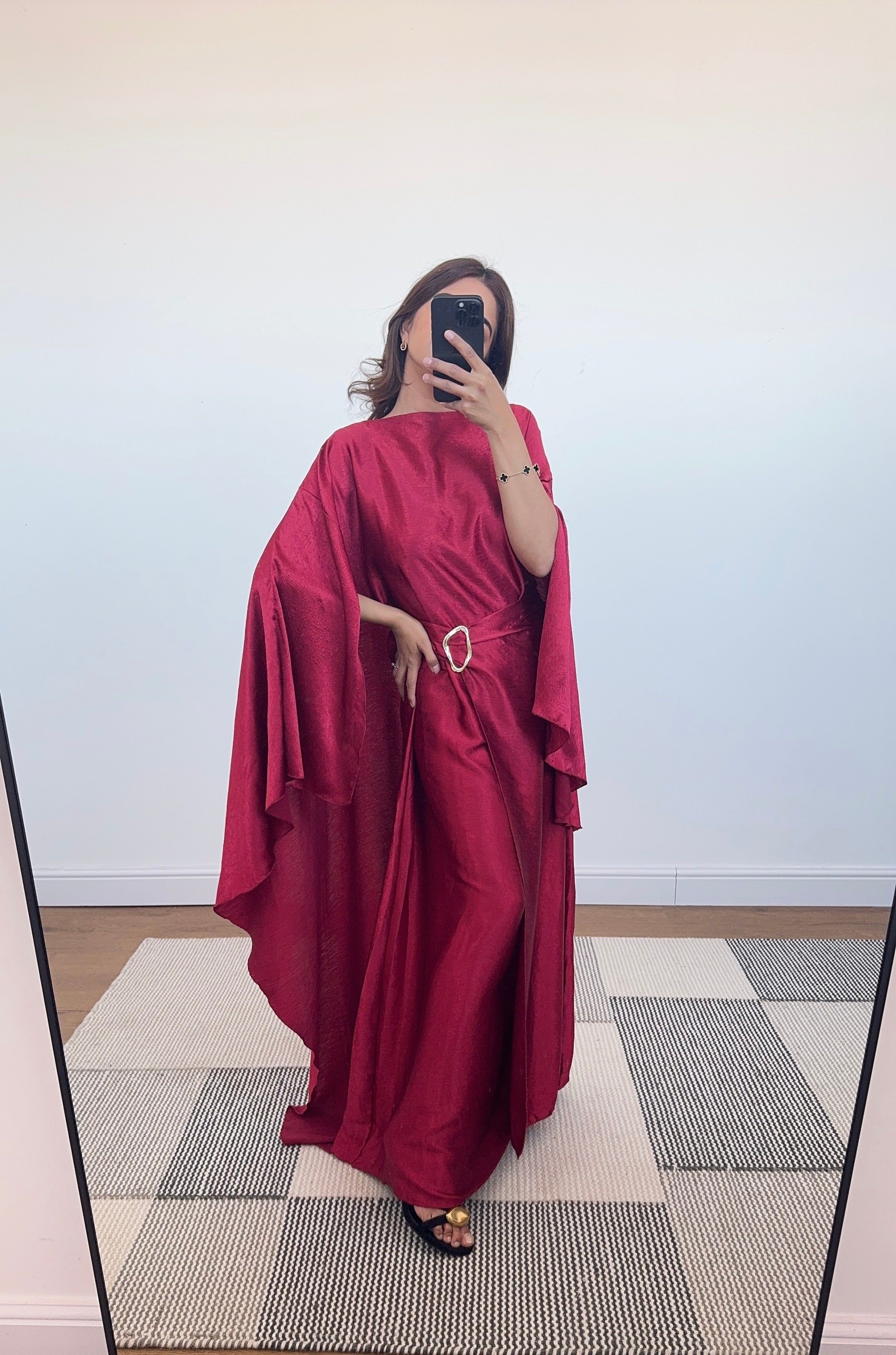 ROBE CAPE CRINKLE BORDEAUX - ALYA