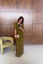 Lime chiffon dress with ruffle- jesna