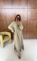 CAFTAN BRODÉ SAUGE - NAHLA