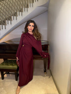 ROBE BORDEAUX AVEC DRAPÉ FOULARD - ZARIA